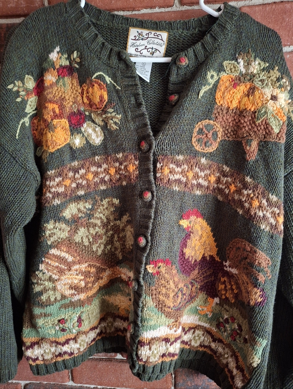 🐓Vintage Heirloom Collectible XL Rooster Farm Fall Cardigan - Picture 8 of 8